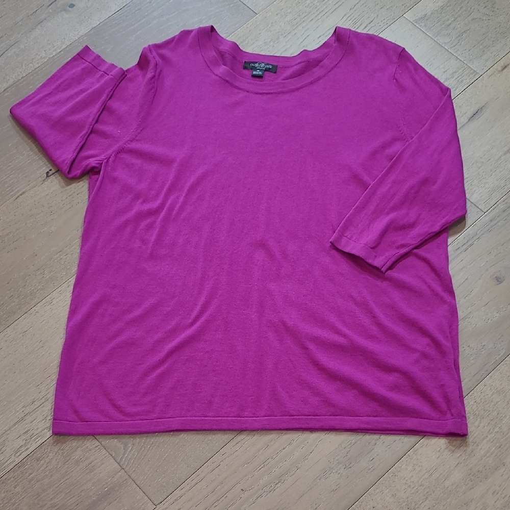 EUC August Silk Sweater Women's sz  3X Cotton Blend Fuchsia 3/4 Sleeve Knit Top
